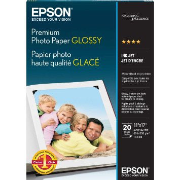S041290 - Epson Premium Photo Glossy Paper 11 in. x 17 in., 20 sheets - CoolGraphicStuff.com