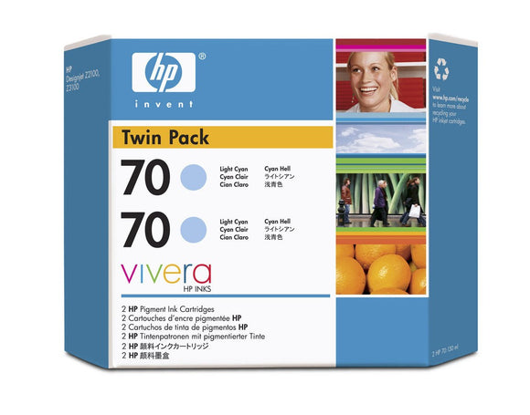 HP 70 CB351A Light Cyan Ink Cartridge Twin Pack - 2 x C9390A - CoolGraphicStuff.com